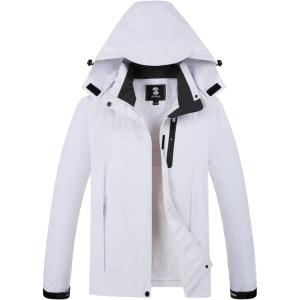imageWomens Waterproof Rain jacket Lightweight Active Outdoor Raincoat with Removable HoodPure White