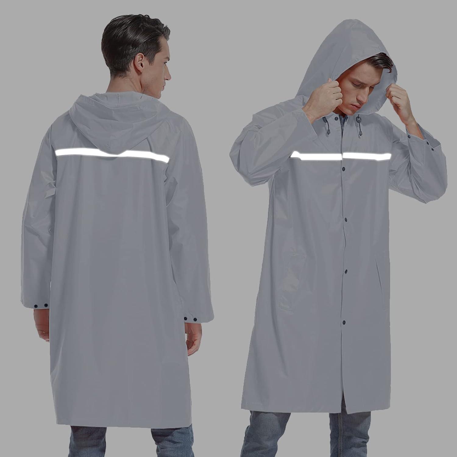 imageMens Long Hooded Safety Rain Jacket Waterproof Emergency Raincoat PonchoGrey
