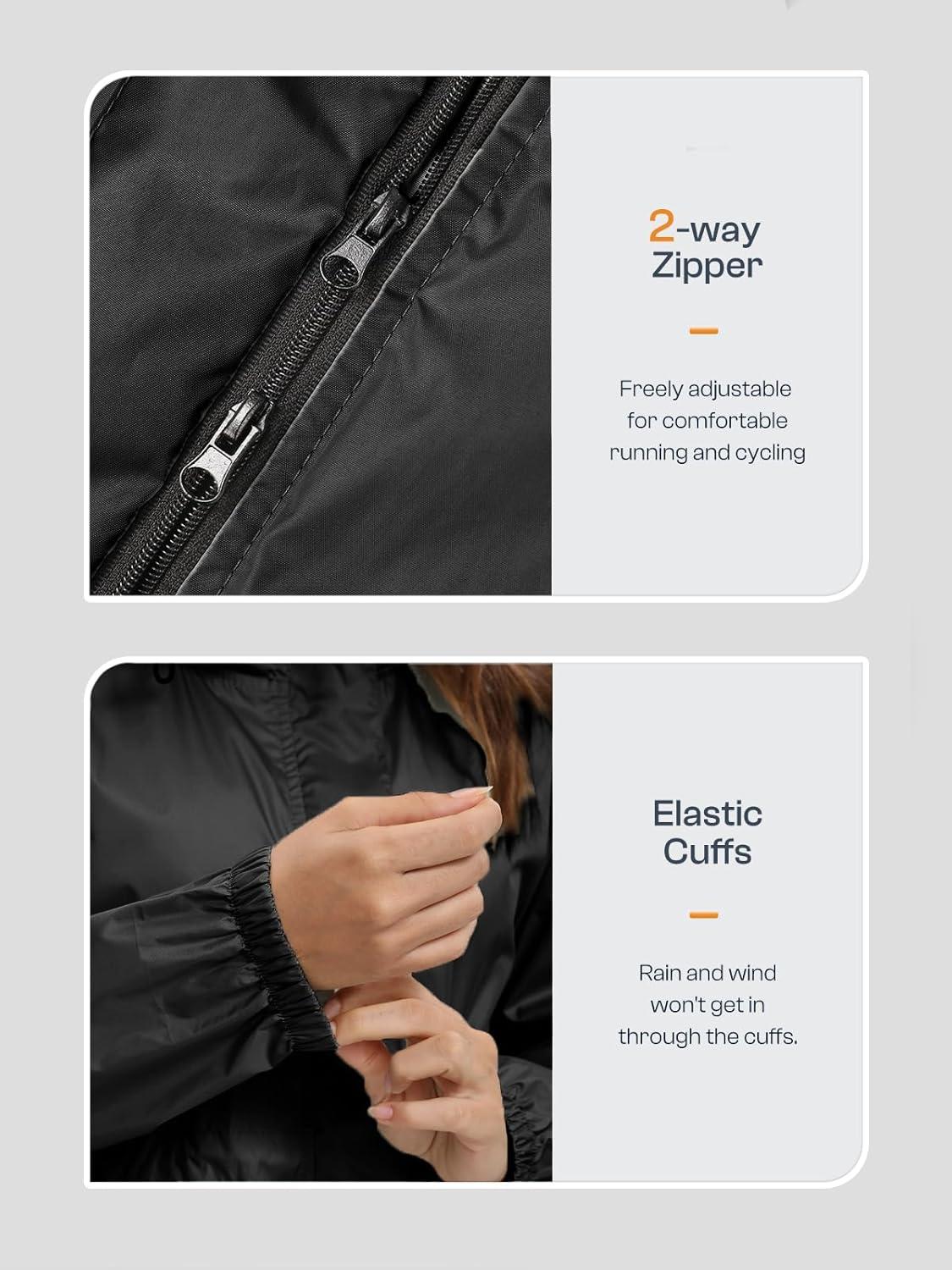 imageSaphiRose Womens Lightweight Long Rain Jacket Packable Raincoat Hooded Outdoor Trench CoatsBlack