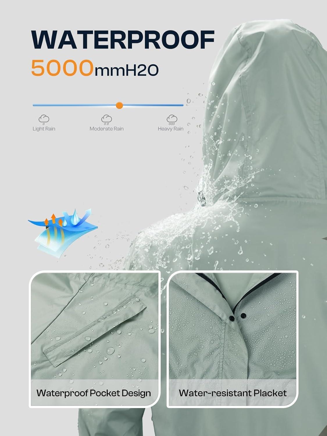 imageSaphiRose Womens Lightweight Long Rain Jacket Packable Raincoat Hooded Outdoor Trench CoatsLight Green