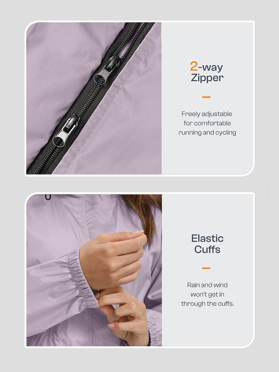 imageSaphiRose Womens Lightweight Long Rain Jacket Packable Raincoat Hooded Outdoor Trench CoatsLight Purple