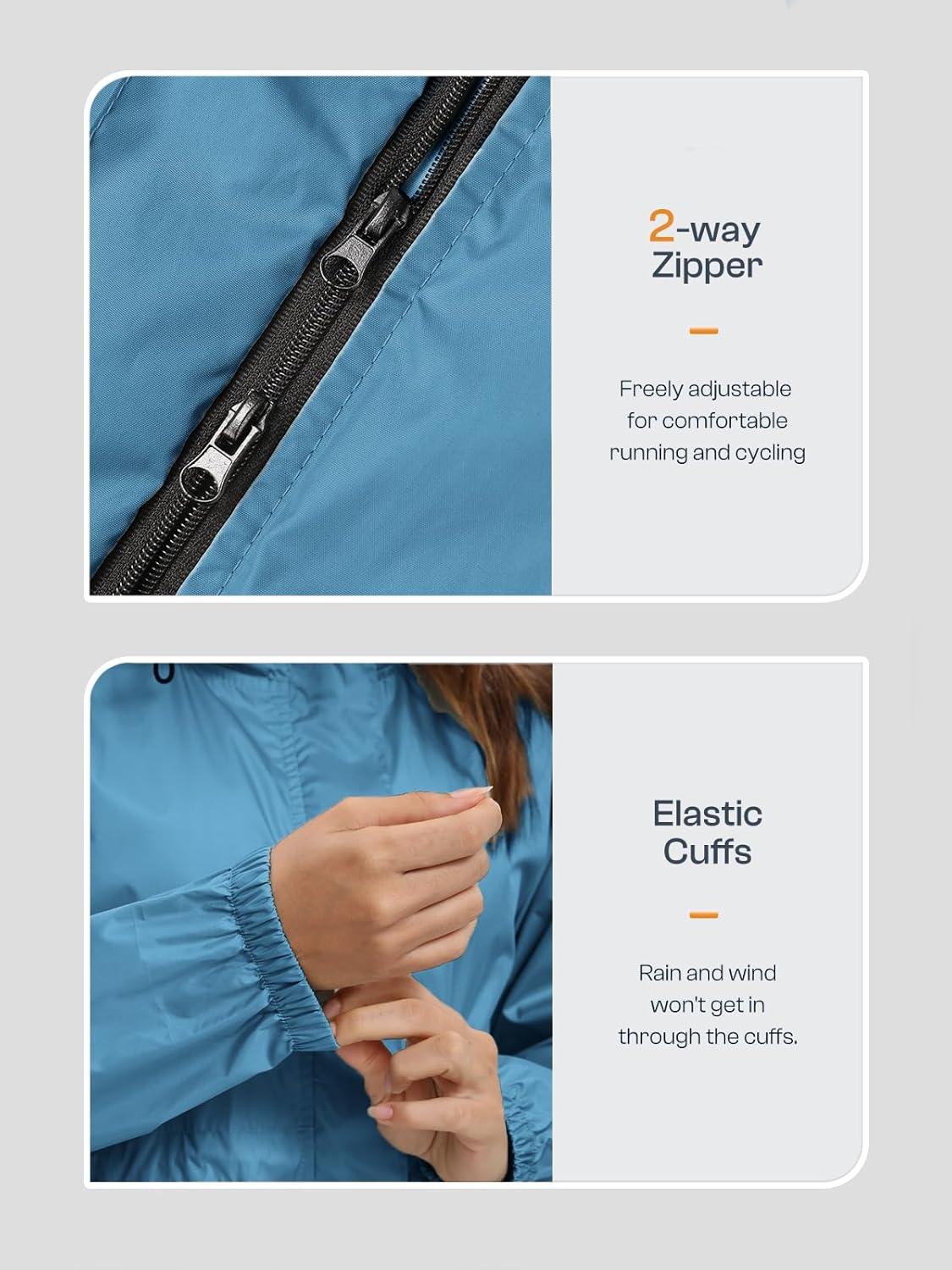 imageSaphiRose Womens Lightweight Long Rain Jacket Packable Raincoat Hooded Outdoor Trench CoatsMoroccan Blue