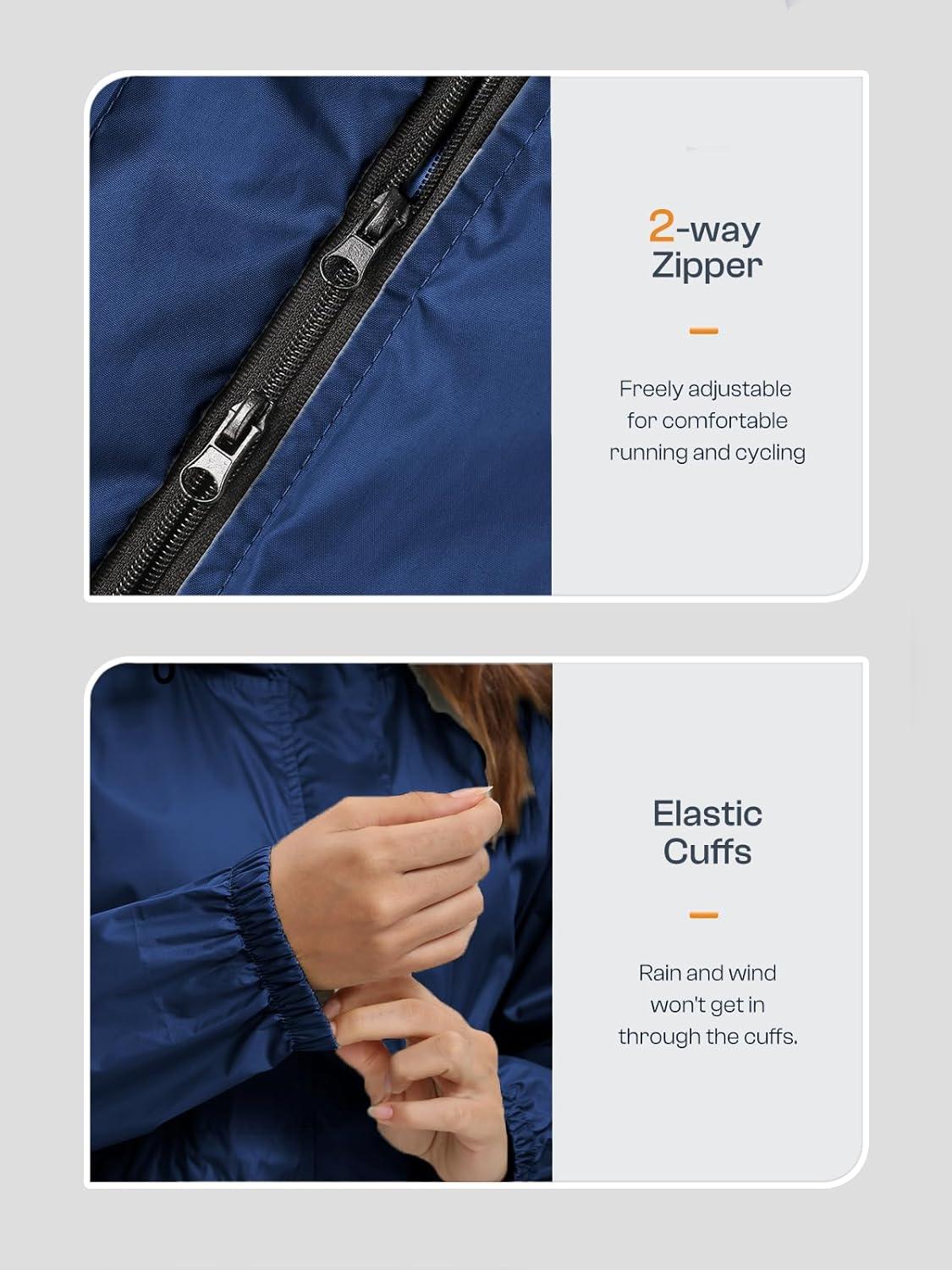 imageSaphiRose Womens Lightweight Long Rain Jacket Packable Raincoat Hooded Outdoor Trench CoatsNavy