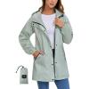 imageSaphiRose Womens Lightweight Long Rain Jacket Packable Raincoat Hooded Outdoor Trench CoatsLight Green