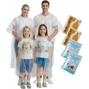imageSaphiRose Disposable Rain Ponchos Emergency Clear PonchoClear 4 Packs Family