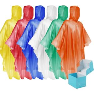 imageSaphiRose Disposable Rain Ponchos Emergency Clear PonchoMulticolor 6 Pack Thickened 