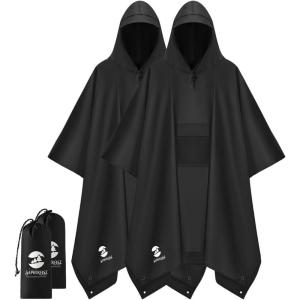 imageSaphiRose Extra Thick Hooded Rain Poncho Double Layer Waterproof Raincoat Jacket for Men Women AdultsBlack 2 Pack