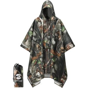 imageSaphiRose Extra Thick Hooded Rain Poncho Double Layer Waterproof Raincoat Jacket for Men Women AdultsCamouflage