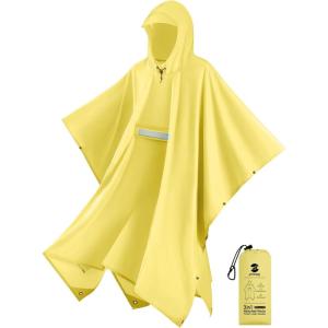 imageSaphiRose Extra Thick Hooded Rain Poncho Double Layer Waterproof Raincoat Jacket for Men Women AdultsLemon Yellow