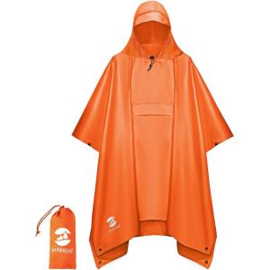 imageSaphiRose Extra Thick Hooded Rain Poncho Double Layer Waterproof Raincoat Jacket for Men Women AdultsOrange