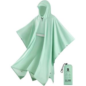 imageSaphiRose Extra Thick Hooded Rain Poncho Double Layer Waterproof Raincoat Jacket for Men Women AdultsSage Green