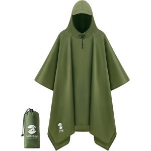 imageSaphiRose Hooded Rain Poncho Waterproof Raincoat Jacket for Men Women AdultsArmy Green
