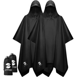 imageSaphiRose Hooded Rain Poncho Waterproof Raincoat Jacket for Men Women AdultsBlack 2pack
