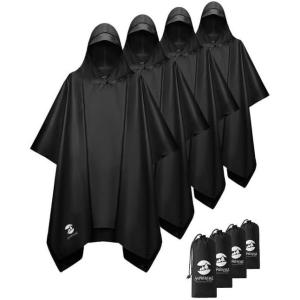 imageSaphiRose Hooded Rain Poncho Waterproof Raincoat Jacket for Men Women AdultsBlack 4 Pack