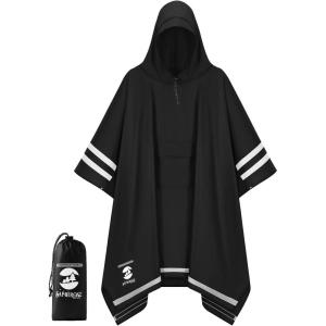 imageSaphiRose Hooded Rain Poncho Waterproof Raincoat Jacket for Men Women AdultsBlack03 With Reflective Stripes