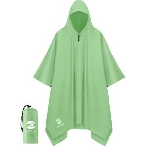 imageSaphiRose Hooded Rain Poncho Waterproof Raincoat Jacket for Men Women AdultsLight Green