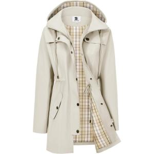 imageSaphiRose Womens Long Rain Jacket Waterproof Rain Coat with Hood Outdoor Light Raincoats WindbreakerBeigePlaid