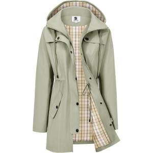 imageSaphiRose Womens Long Rain Jacket Waterproof Rain Coat with Hood Outdoor Light Raincoats WindbreakerLight GreenPlaid