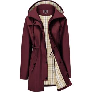 imageSaphiRose Womens Long Rain Jacket Waterproof Rain Coat with Hood Outdoor Light Raincoats WindbreakerRedPlaid