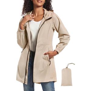 image:imageSaphiRose Womens Long Packable Raincoat Waterproof Rain Jacket Lightweight Outdoor Windbreaker with HoodBeige