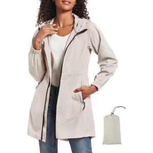 image:imageSaphiRose Womens Long Packable Raincoat Waterproof Rain Jacket Lightweight Outdoor Windbreaker with HoodCloud White
