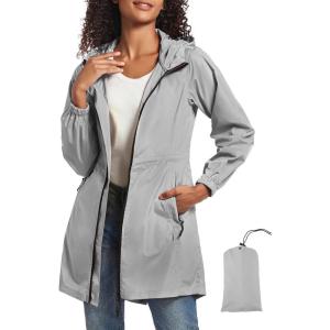 image:imageSaphiRose Womens Long Packable Raincoat Waterproof Rain Jacket Lightweight Outdoor Windbreaker with HoodLight Gray