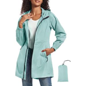 image:imageSaphiRose Womens Long Packable Raincoat Waterproof Rain Jacket Lightweight Outdoor Windbreaker with HoodLight Green
