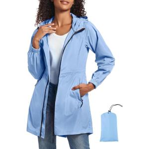 image:imageSaphiRose Womens Long Packable Raincoat Waterproof Rain Jacket Lightweight Outdoor Windbreaker with HoodSky Blue