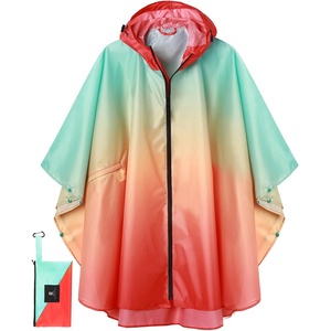 image:imageSaphiRose Unisex Rain Poncho Waterproof Raincoat Hooded for Adults Women with PocketsGradient Green Red