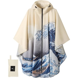 image:imageSaphiRose Unisex Rain Poncho Waterproof Raincoat Hooded for Adults Women with PocketsThe Great Wave Off Kanagawa
