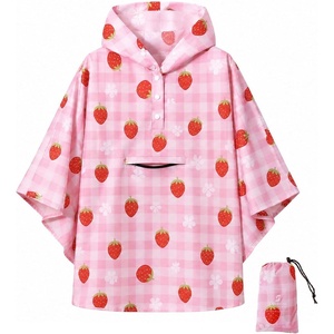 image:imageSaphiRose Lightweight Kids Rain Poncho Jacket Waterproof Outwear Rain CoatPink Strawberry