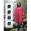 image:imageSaphiRose Lightweight Waterproof Rain Poncho for Adults with Hood Portable Rainwear for OutdoorRose Red