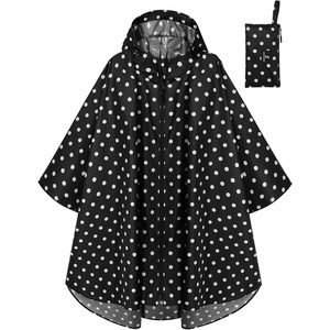 image:imageSaphiRose Lightweight Waterproof Rain Poncho for Adults with Hood Portable Rainwear for OutdoorBlack Dot
