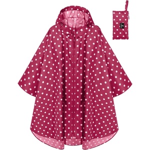 image:imageSaphiRose Lightweight Waterproof Rain Poncho for Adults with Hood Portable Rainwear for OutdoorRed Dot