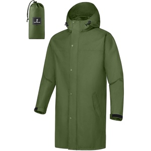 image:imageSaphiRose Mens Packable Waterproof Rain Jacket Hooded Raincoat  Hiplength Lightweight Taped seams Tearresistant Vented back Hiking Travel Camping Working Commute Walking DogArmy Green