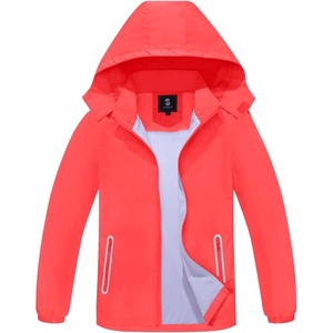 image:imageSaphiRose Kids Waterproof Rain Jacket Mesh Lined with Removable Hood  Lightweight rain coat windproof breathable school camping travel outdoor play boys and girlsBright Coral Red