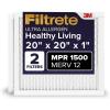 imageFiltrete 20x20x1 AC Furnace Air Filter MERV 12 MPR 1500 CERTIFIED asthma ampamp allergy friendly 3 Month Pleated 1Inch Electrostatic Air Cleaning Filter Pack of 2 Actual Size 1969x1969x078 inStandard Filter