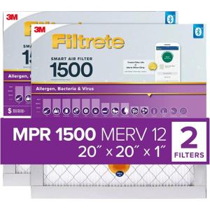 imageFiltrete 20x20x1 AC Furnace Air Filter MERV 12 MPR 1500 CERTIFIED asthma ampamp allergy friendly 3 Month Pleated 1Inch Electrostatic Air Cleaning Filter Pack of 2 Actual Size 1969x1969x078 inSmart Filter