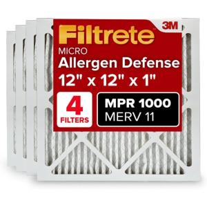 imageFiltrete 20x25x2 AC Furnace Air Filter MERV 11 MPR 1000 Allergen Defense 3Month Pleated 2Inch Electrostatic Air Cleaning Filter 4 Pack actual size 195 x 245 x 175 in12 x 12 x 1