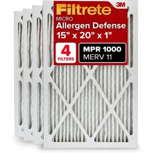 imageFiltrete 20x25x2 AC Furnace Air Filter MERV 11 MPR 1000 Allergen Defense 3Month Pleated 2Inch Electrostatic Air Cleaning Filter 4 Pack actual size 195 x 245 x 175 in15x20x1