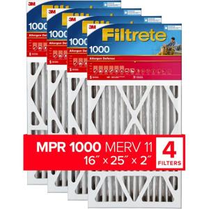 imageFiltrete 20x25x2 AC Furnace Air Filter MERV 11 MPR 1000 Allergen Defense 3Month Pleated 2Inch Electrostatic Air Cleaning Filter 4 Pack actual size 195 x 245 x 175 in16x25x2