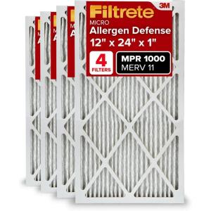 imageFiltrete 20x25x2 AC Furnace Air Filter MERV 11 MPR 1000 Allergen Defense 3Month Pleated 2Inch Electrostatic Air Cleaning Filter 4 Pack actual size 195 x 245 x 175 in12 x 24 x 1