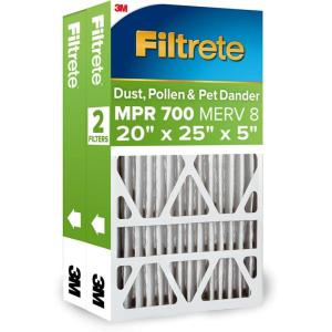 imageFiltrete 20x25x5 Air Filter MPR 700 MERV 8 Clean Living Dust Pollen and Pet Dander Reduction 3Month Pleated 5Inch Air Filters 2 Filters196 x 48 x 241