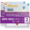 imageFiltrete 14x14x1 AC Furnace Air Filter MERV 12 MPR 1500 CERTIFIED asthma ampamp allergy friendly 3 Month Pleated 1Inch Electrostatic Air Cleaning Filter 2Pack Actual Size 1381x1381x078 in14 x 14 x 1