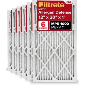 imageFiltrete 16x20x1 AC Furnace Air Filter MERV 11 MPR 1000 Micro Allergen Defense 3Month Pleated 1Inch Electrostatic Air Cleaning Filter 6 Pack Actual Size 1569 x 1969 x 081 in12x20x1