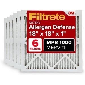 imageFiltrete 16x20x1 AC Furnace Air Filter MERV 11 MPR 1000 Micro Allergen Defense 3Month Pleated 1Inch Electrostatic Air Cleaning Filter 6 Pack Actual Size 1569 x 1969 x 081 in18x18x1