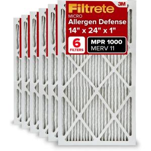 imageFiltrete 16x20x1 AC Furnace Air Filter MERV 11 MPR 1000 Micro Allergen Defense 3Month Pleated 1Inch Electrostatic Air Cleaning Filter 6 Pack Actual Size 1569 x 1969 x 081 in14x24x1