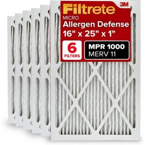 imageFiltrete 16x20x1 AC Furnace Air Filter MERV 11 MPR 1000 Micro Allergen Defense 3Month Pleated 1Inch Electrostatic Air Cleaning Filter 6 Pack Actual Size 1569 x 1969 x 081 in16x25x1