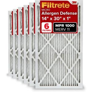 imageFiltrete 16x20x1 AC Furnace Air Filter MERV 11 MPR 1000 Micro Allergen Defense 3Month Pleated 1Inch Electrostatic Air Cleaning Filter 6 Pack Actual Size 1569 x 1969 x 081 in14x30x1