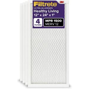imageFiltrete 16x20x1 AC Furnace Air Filter MERV 12 MPR 1500 CERTIFIED asthma ampamp allergy friendly 3 Month Pleated 1Inch Electrostatic Air Cleaning Filter 4Pack Actual Size 1569 x 1969 x 078 in12x24x1